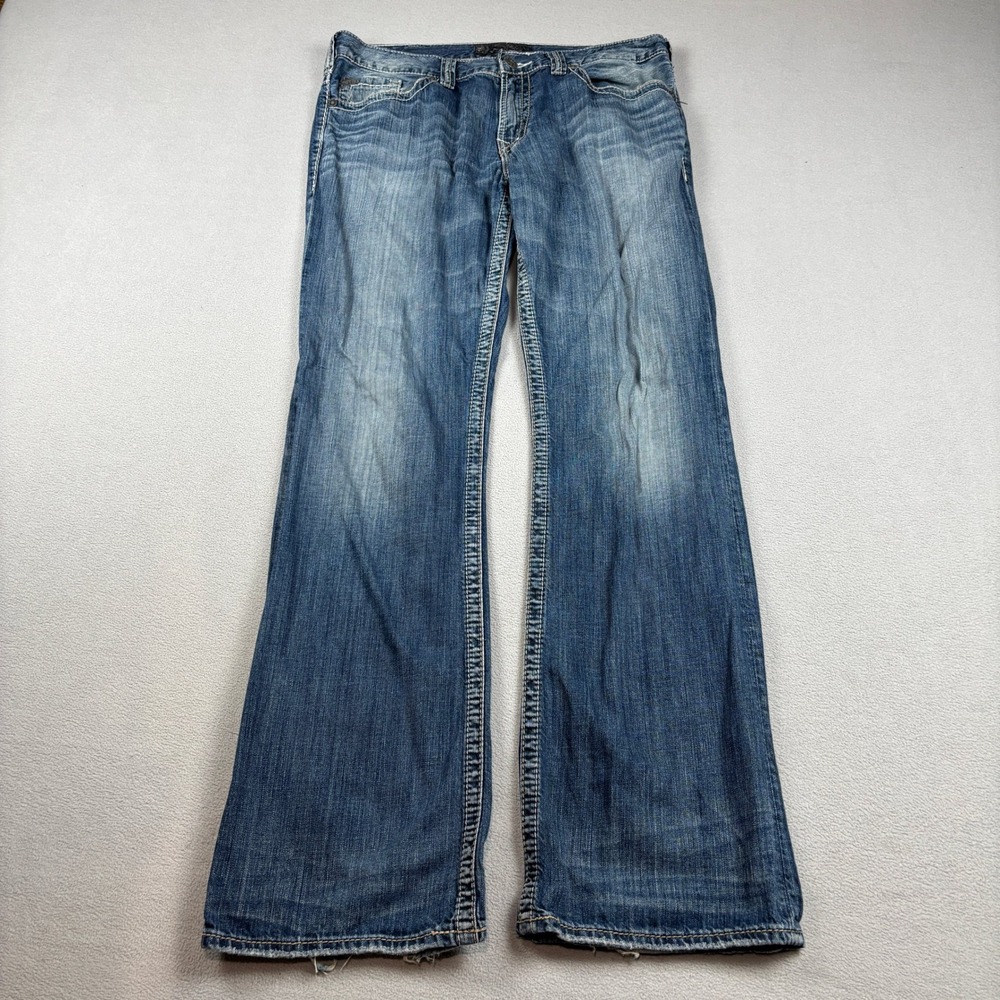 Silver Jeans Co Grayson Mens Easy Fit Bootcut 34x34 Medium Wash Denim Blue Jeans